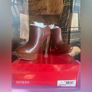 GUESS Paprika Brown Leather Platform Booties | Size 8.5 M (New)